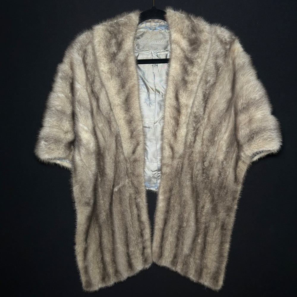 VTG 1930s Russeks Mink Fur Cape Stole Silver Beige Old Hollywood Glam Film‎ Noir